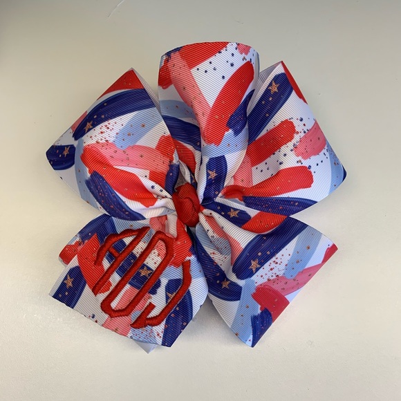 Any Initials Monogram Hair Bow Patriotic July 4th - Picture 2 of 8